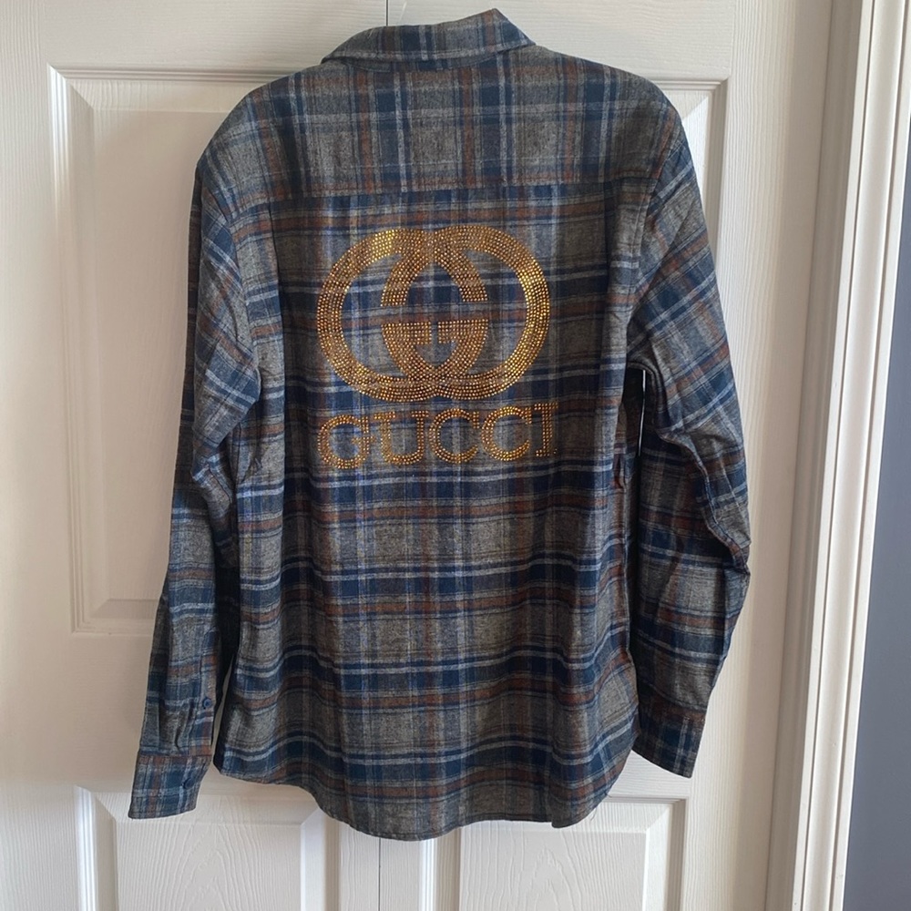 Embellished Weatherproof brand flannel - one flawed jewel placement- see pics